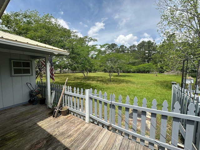 wooden terrace featuring a lawn