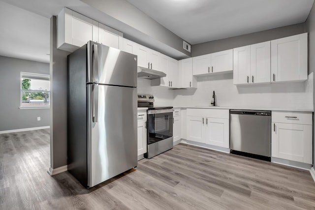 1722 Eisenhower St, Tallahassee, FL 32310 - kitchen featuring stainless steel appliances, under cabinet range hood, a sink, decorative backsplash, and white cabinets