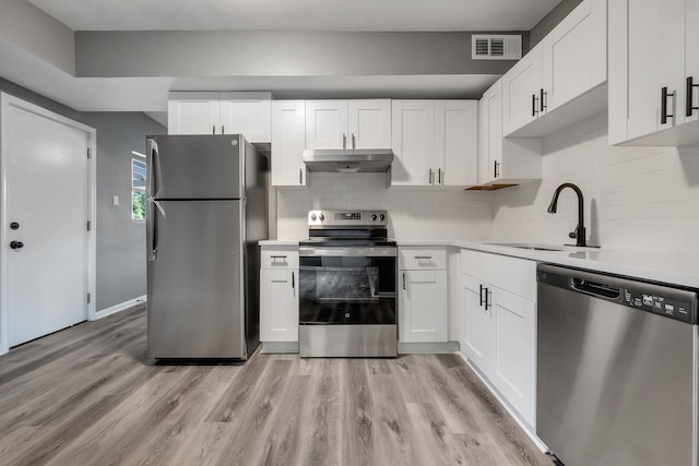 1722 Eisenhower St, Tallahassee, FL 32310 - kitchen featuring appliances with stainless steel finishes, a sink, light wood-style flooring, and light countertops