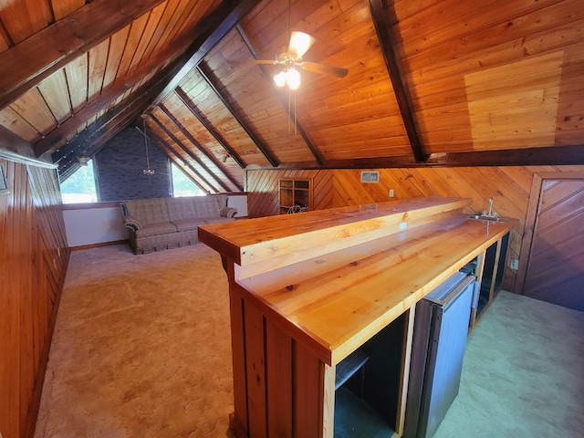 2917 Glover Carlton Rd, Perry, FL 32348 - bonus room with wooden ceiling, wooden walls, carpet floors, a sink, and ceiling fan