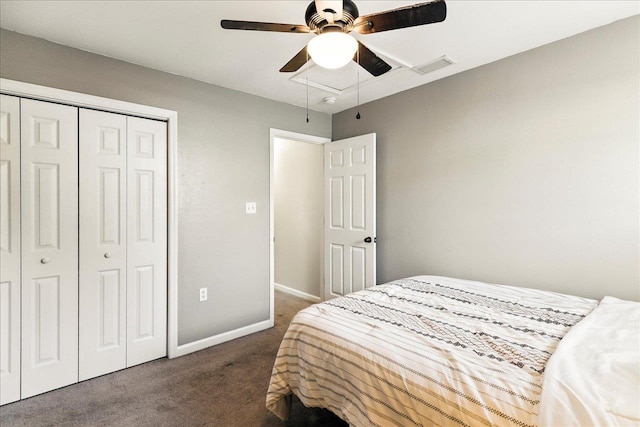 2738 W Tharpe St Unit 2302, Tallahassee, FL 32303 - bedroom with dark carpet, a closet, and ceiling fan