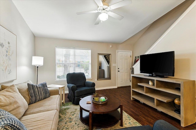 2738 W Tharpe St Unit 2302, Tallahassee, FL 32303 - living area with dark wood-type flooring, vaulted ceiling, and a ceiling fan