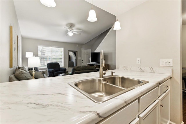 2738 W Tharpe St Unit 2302, Tallahassee, FL 32303 - kitchen with ceiling fan, open floor plan, hanging light fixtures, and vaulted ceiling