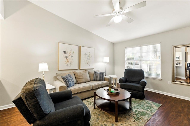 2738 W Tharpe St Unit 2302, Tallahassee, FL 32303 - living room featuring lofted ceiling, dark wood-style floors, and ceiling fan