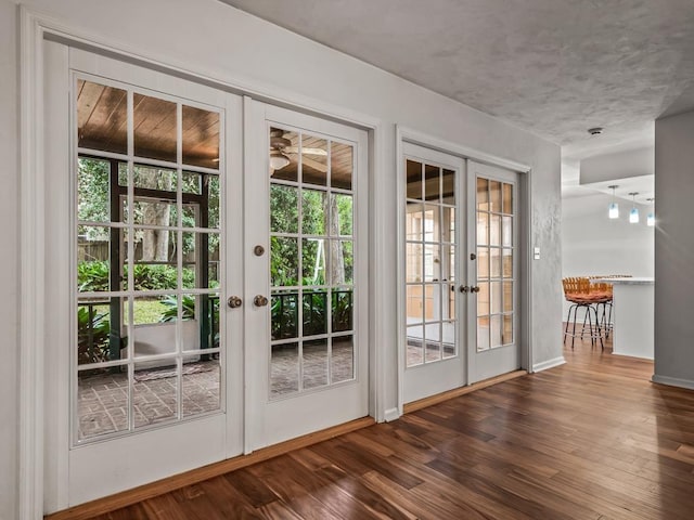 doorway to outside featuring dark wood-type flooring, french doors, and a healthy amount of sunlight