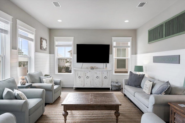 living room with hardwood / wood-style floors