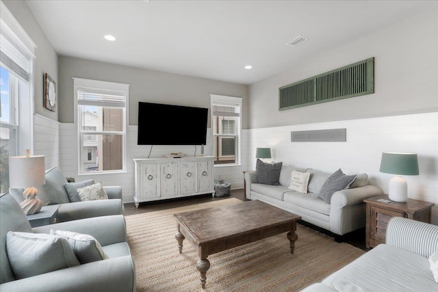 living room with hardwood / wood-style flooring