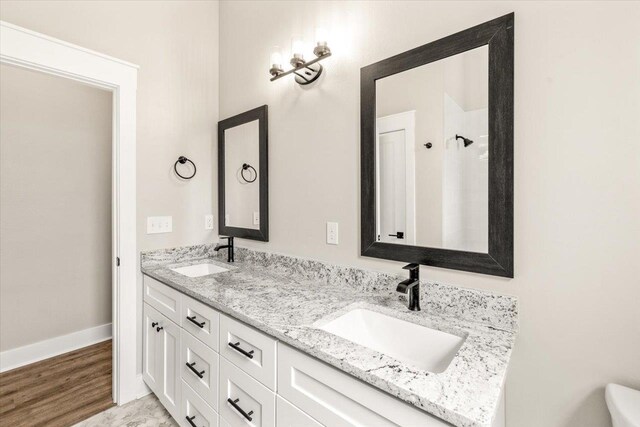 bathroom with vanity and walk in shower