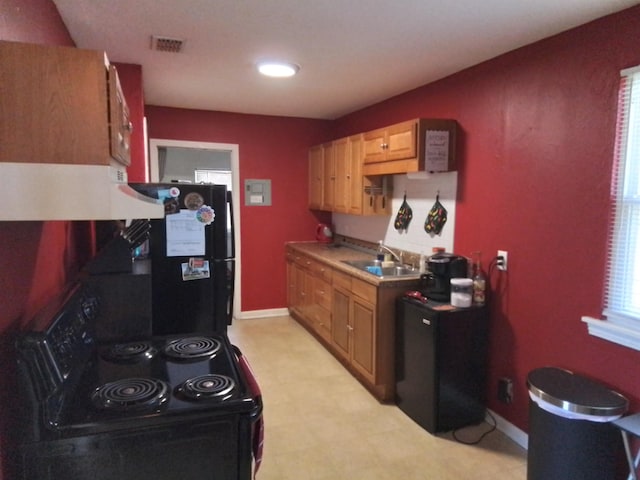 1508 Pepper Dr, Tallahassee, FL 32304 - kitchen with black appliances, a sink, light floors, and healthy amount of natural light