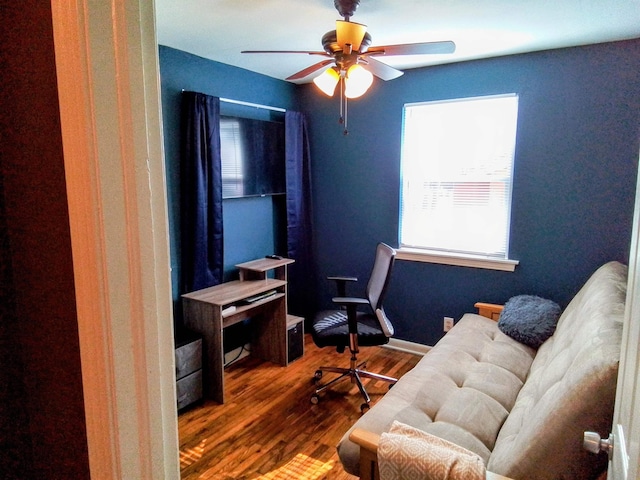 1508 Pepper Dr, Tallahassee, FL 32304 - office area with a ceiling fan and wood finished floors