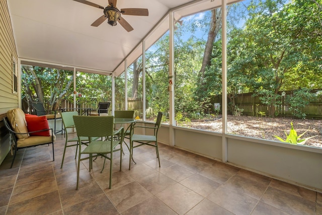 5529 Green Meadows Ct, Tallahassee, FL 32303 - sunroom / solarium with outdoor dining space, ceiling fan, and lofted ceiling