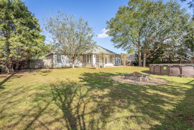 view of yard with a fenced backyard and a fenced in pool