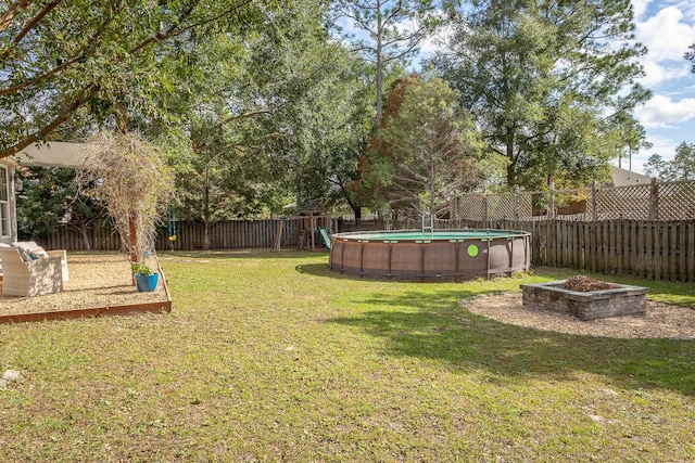 view of yard with a fenced backyard and a fenced in pool