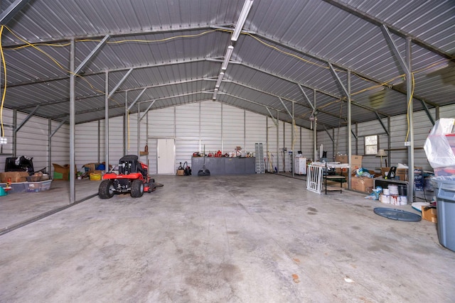 garage with metal wall