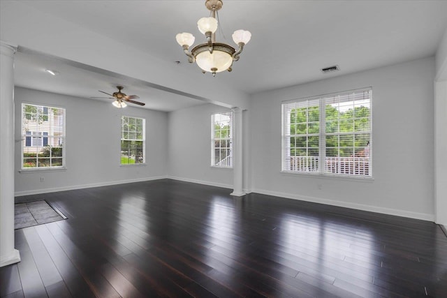 2123 Fernleigh Dr, Tallahassee, FL 32311 - empty room with baseboards, a chandelier, dark wood-style floors, and ceiling fan