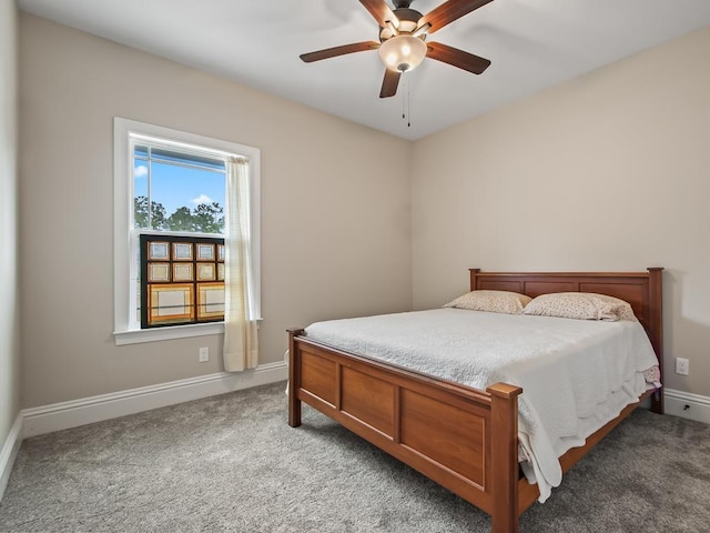 bedroom featuring ceiling fan and carpet flooring