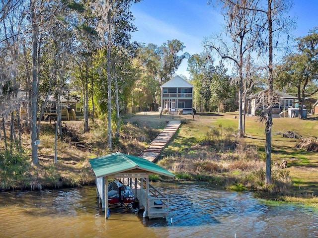 view of dock with a water view