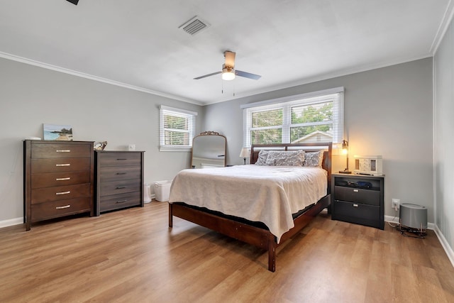 1818 Homewood Rd, Tallahassee, FL 32303 - bedroom with light wood-style floors, ornamental molding, baseboards, and ceiling fan