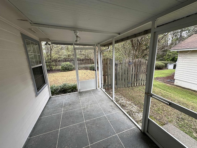 view of unfurnished sunroom