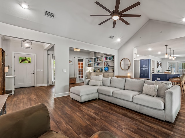 1991 Buckfield Dr, Tallahassee, FL 32317 - living room featuring ceiling fan, recessed lighting, visible vents, and dark wood-type flooring