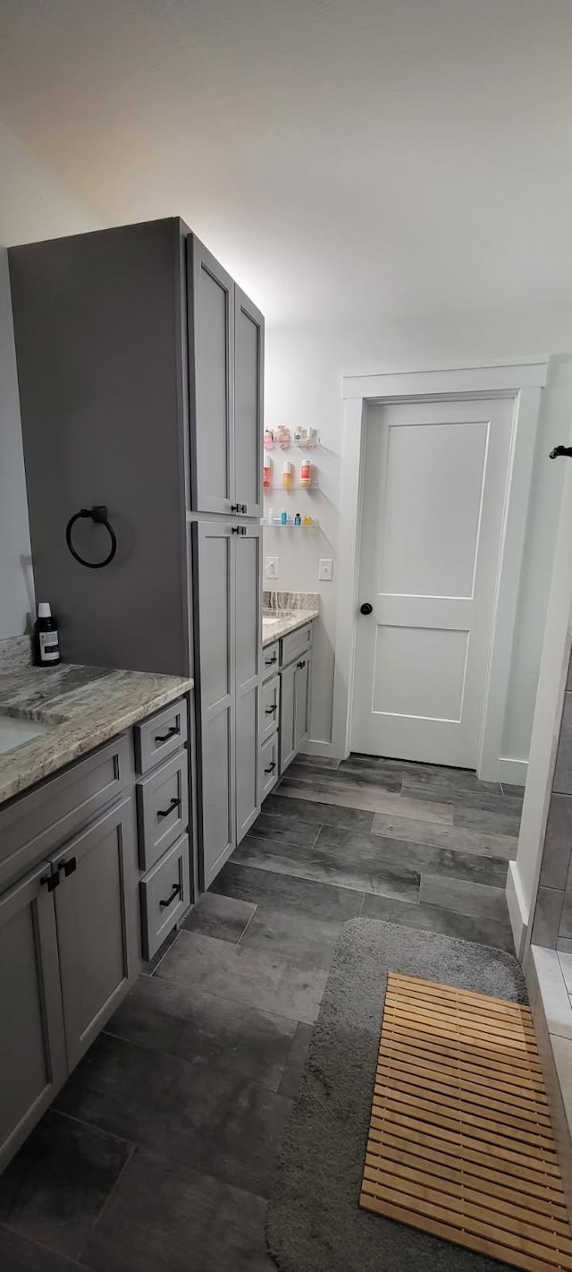 bathroom featuring vanity and hardwood / wood-style floors