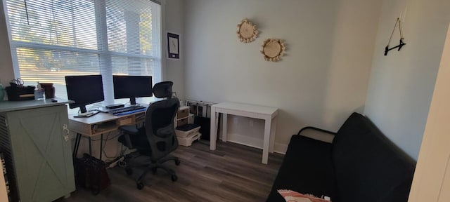 office area with dark hardwood / wood-style flooring