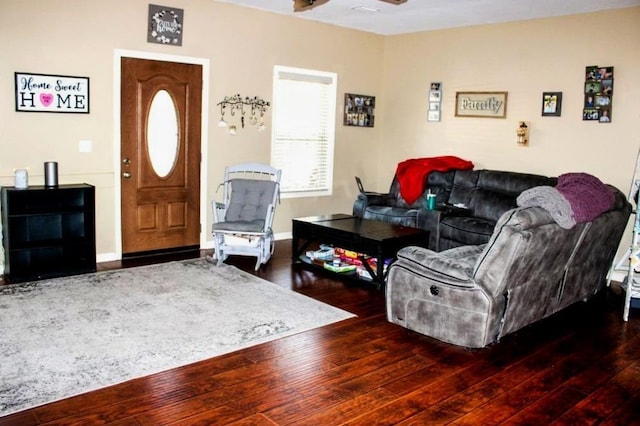 living room with dark wood-type flooring