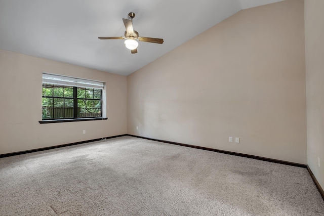 2825 Ohara Dr, Tallahassee, FL 32309 - carpeted empty room featuring lofted ceiling, ceiling fan, and baseboards