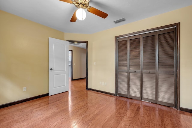 2825 Ohara Dr, Tallahassee, FL 32309 - unfurnished bedroom featuring baseboards, a closet, light wood finished floors, and ceiling fan