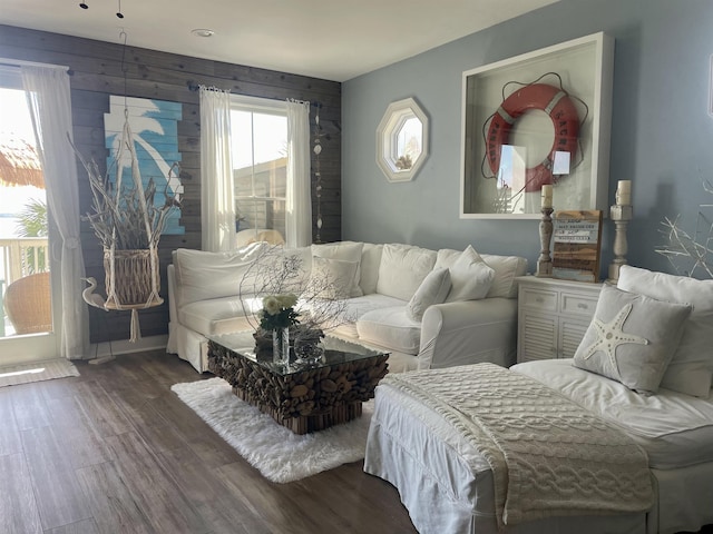 living room with dark wood-type flooring