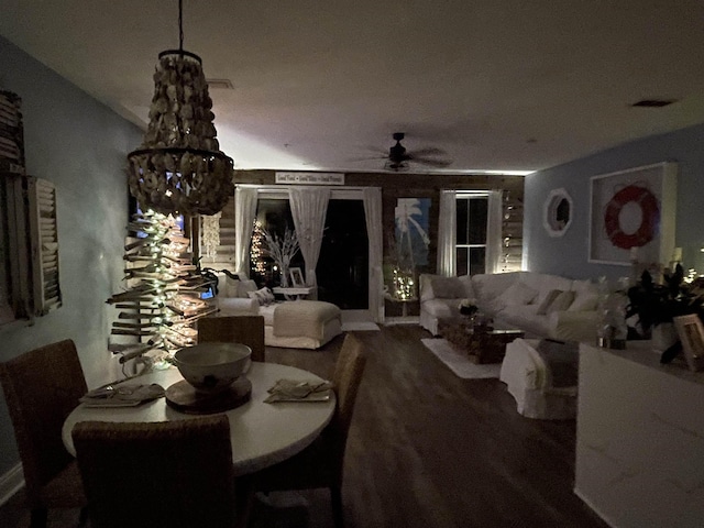 dining room featuring ceiling fan and visible vents