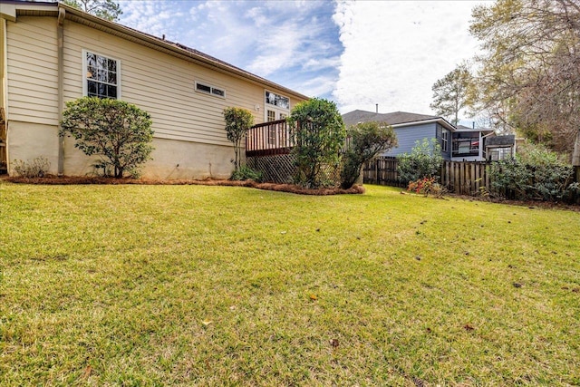 view of yard with fence and a deck