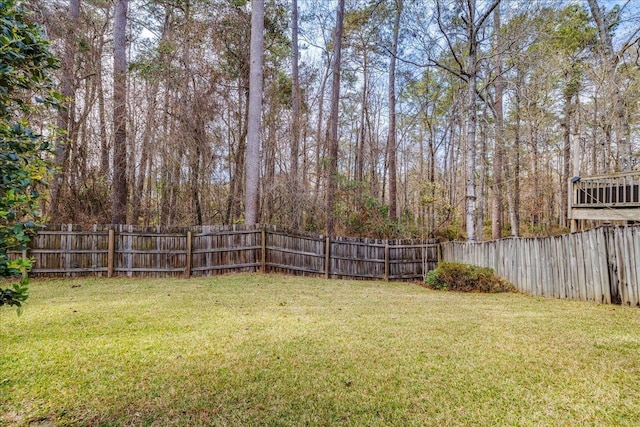 view of yard with a fenced backyard