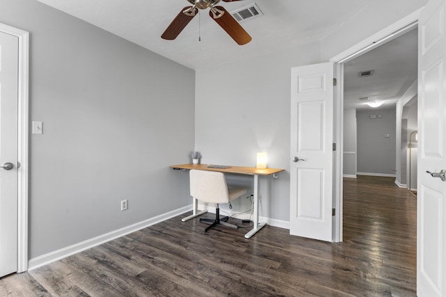 4601 Killimore Ln, Tallahassee, FL 32309 - office area with a ceiling fan, wood finished floors, and baseboards