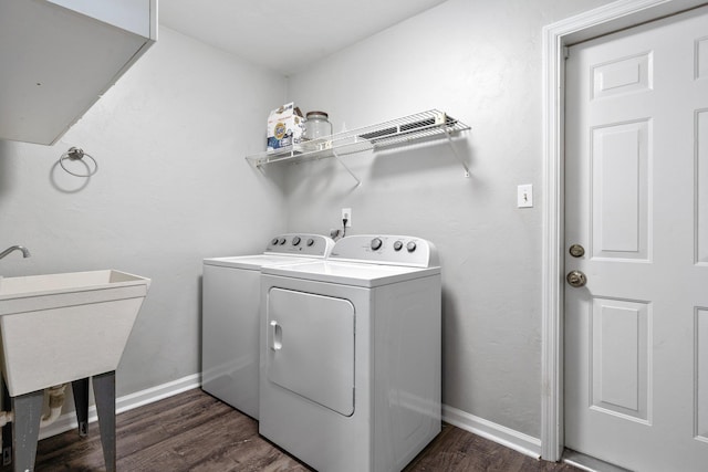 4601 Killimore Ln, Tallahassee, FL 32309 - laundry room with separate washer and dryer, dark wood-style flooring, and baseboards