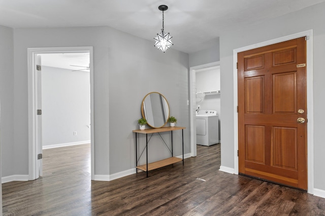 4601 Killimore Ln, Tallahassee, FL 32309 - entrance foyer featuring washer / dryer, dark wood-style floors, and baseboards