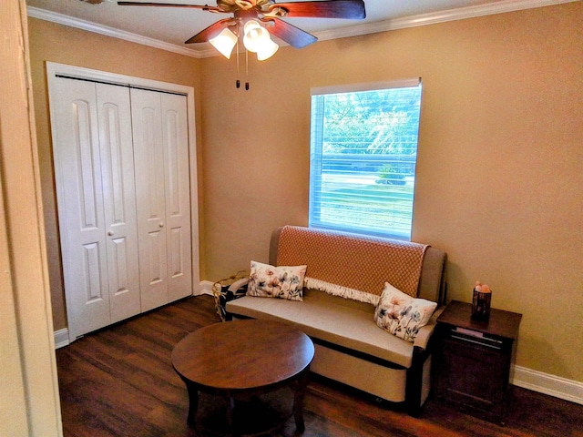 88 Wildwood Dr, Crawfordville, FL 32327 - sitting room with wood finished floors, ornamental molding, and ceiling fan