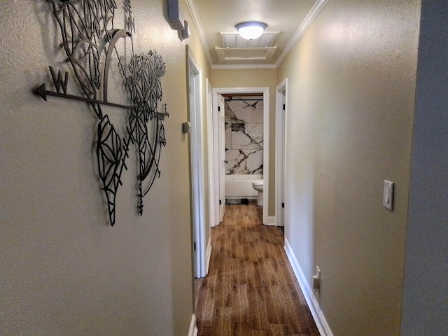 88 Wildwood Dr, Crawfordville, FL 32327 - corridor featuring wood finished floors and crown molding