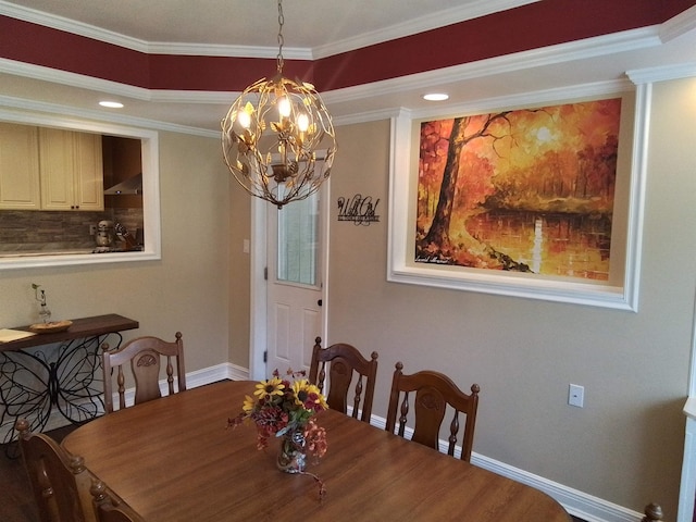 88 Wildwood Dr, Crawfordville, FL 32327 - dining area with a chandelier, ornamental molding, and wood finished floors