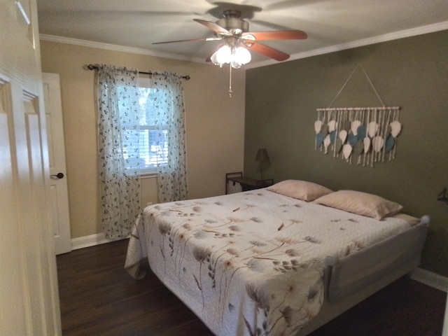 88 Wildwood Dr, Crawfordville, FL 32327 - bedroom featuring dark wood finished floors, ornamental molding, and ceiling fan