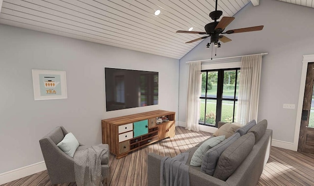 947 Cap Tram Rd, Tallahassee, FL 32317 - living room with lofted ceiling, ceiling fan, wood ceiling, and wood finished floors