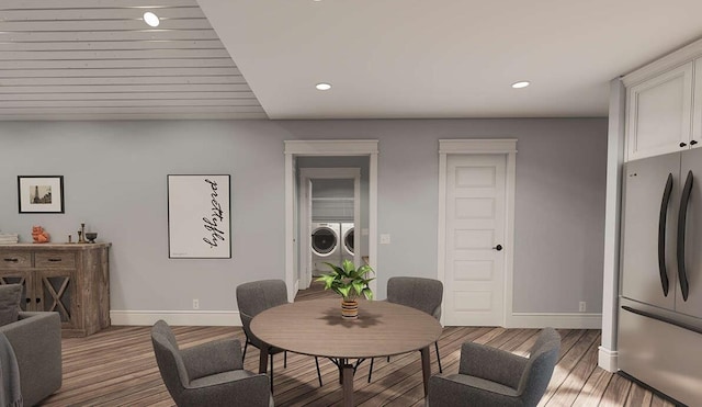 947 Cap Tram Rd, Tallahassee, FL 32317 - dining area with washing machine and clothes dryer, recessed lighting, and wood finished floors