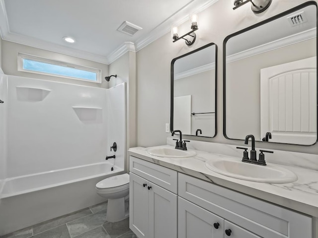 17 Broken Bow Trl, Crawfordville, FL 32327 - bathroom with ornamental molding, toilet, shower / tub combination, and double vanity