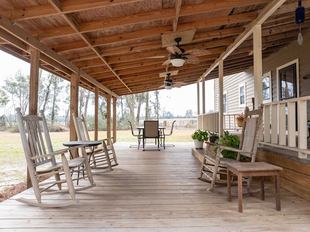 wooden deck with ceiling fan