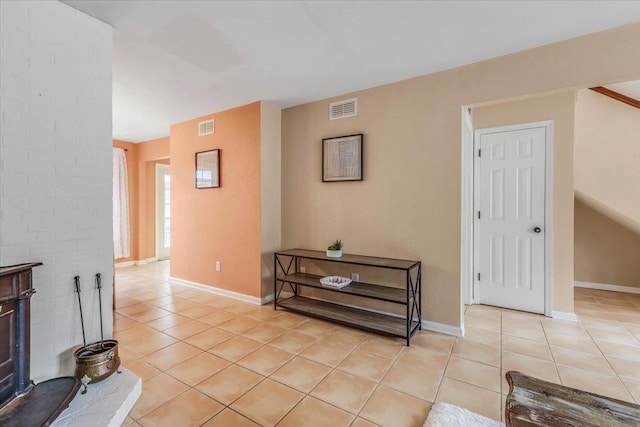 living room featuring light tile patterned flooring