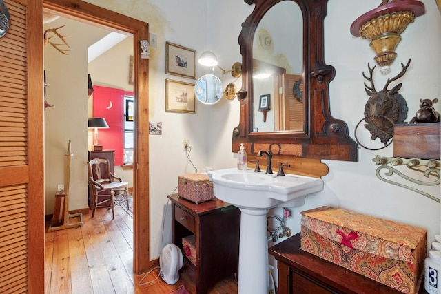 bathroom featuring wood-type flooring