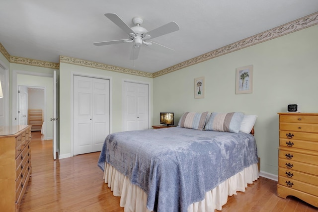 bedroom with ceiling fan and wood-type flooring