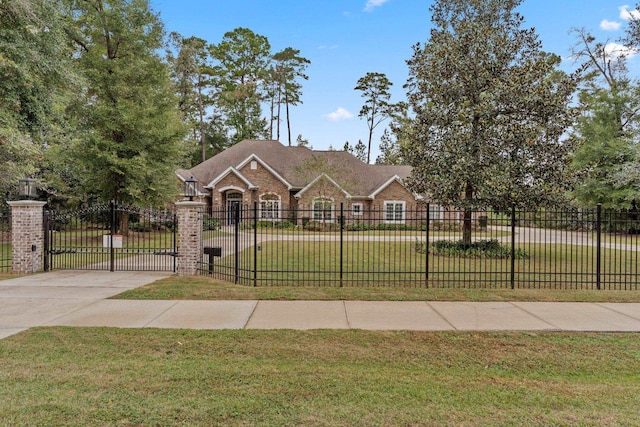 view of front of property with a front lawn