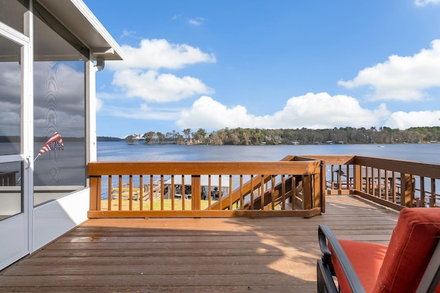 wooden deck with a water view