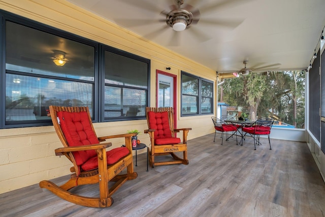 wooden terrace with ceiling fan